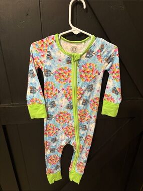 BAMBOO Blue Balloon Print One-Piece Footie with Lime Trim